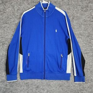 Polo Ralph Lauren Jacket Mens Large Blue White Full Zip Track Performance Casual